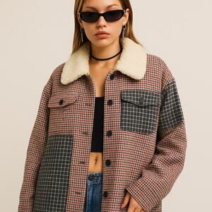 Kengstar “Giaccone”-NWT-Multicolor Patchwork Sherpa-Collar Jacket Sz:Sm Ret$395